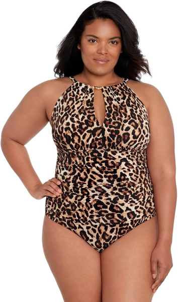 The best plus size leopard print one piece swimsuit by Lauren Ralph Lauren 2026 on a white background