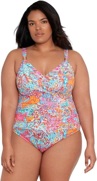 The best plus size patchwork print one piece swimsuit by Lauren Ralph Lauren 2026 on a white background