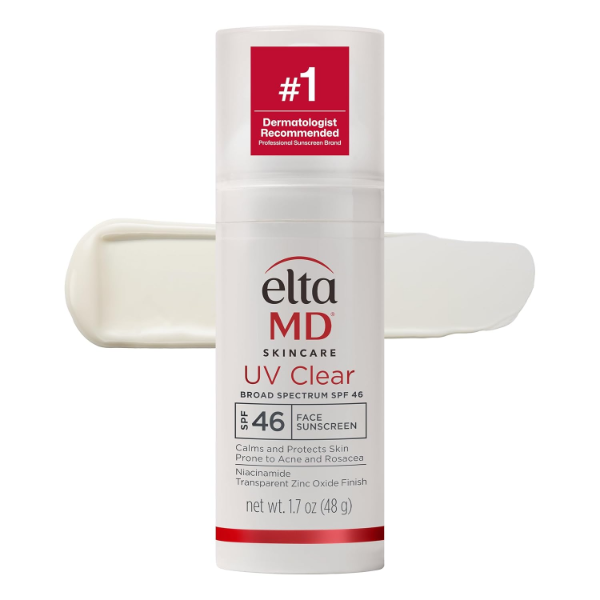 EltaMD UV Clear SPF 46 the best sunscreen for men with oily and acne-prone skin in 2026 on a white background