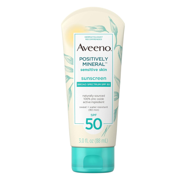 The best oat-infused mineral sunscreen by Aveeno 2026 on a white background