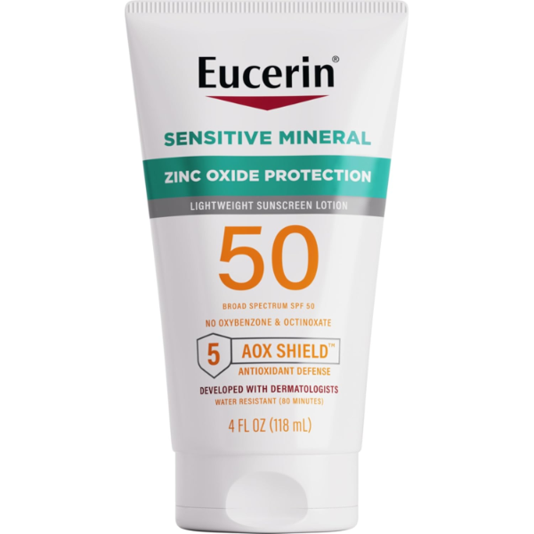The best lightweight drugstore mineral sunscreen by Eucerin 2026 on a white background
