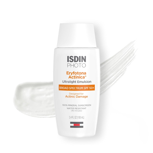 ISDIN Eryfotona Actinica SPF 50+ the best mineral sunscreen for repairing sun damage on mens skin 2026 on a white background
