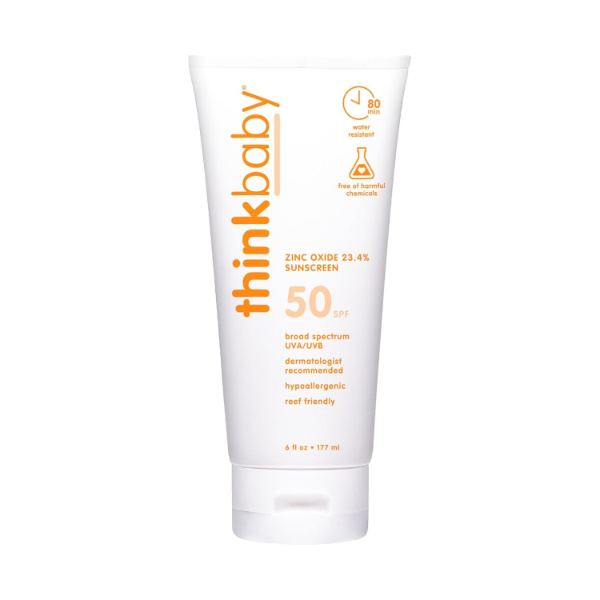 The best clean-ingredient baby mineral sunscreen by Thinkbaby 2026 on a white background