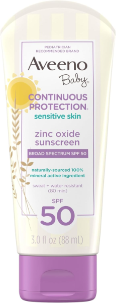 The best budget baby mineral sunscreen by Aveeno Baby 2026 on a white background
