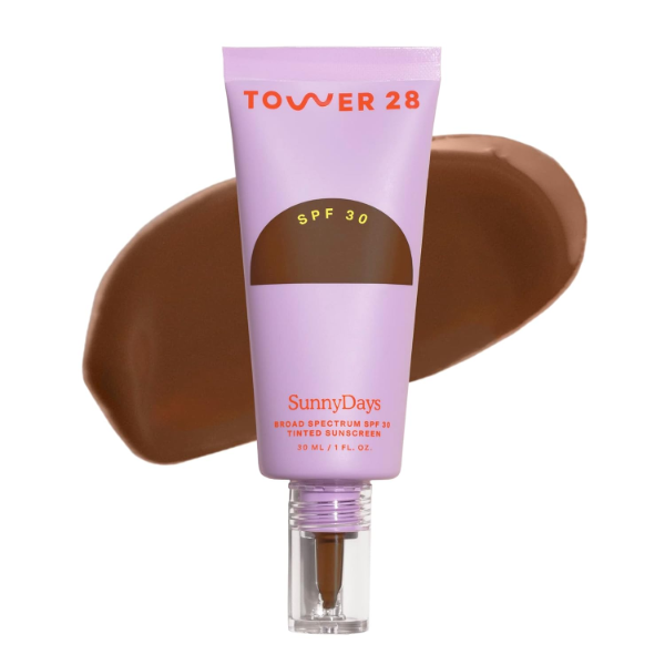 The best tinted mineral sunscreen for eczema-prone dark skin by Tower 28 2026 on a white background