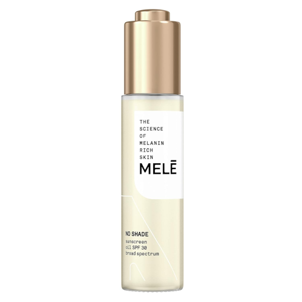 The best glowy sunscreen oil for dry dark skin by MELE 2026 on a white background