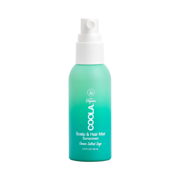 COOLA Organic Scalp and Hair Mist SPF 30 the best sunscreen spray for bald and thinning mens scalps 2026 on a white background