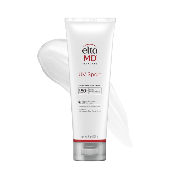 EltaMD UV Sport Sunscreen Lotion SPF 50 the best sweat resistant sport sunscreen for active men 2026 on a white background