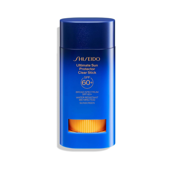 Shiseido Clear Sunscreen Stick SPF 60 the best high SPF sunscreen stick for mens on the go protection 2026 on a white background