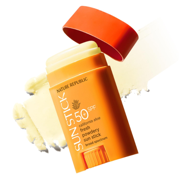The best powdery finish non-sticky matte sunscreen stick by Nature Republic 2026 on a white background
