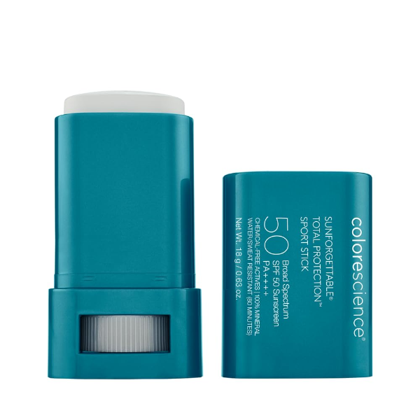 Colorescience Sport Stick SPF 50 the best mineral sport sunscreen stick for on the go reapplication 2026 on a white background