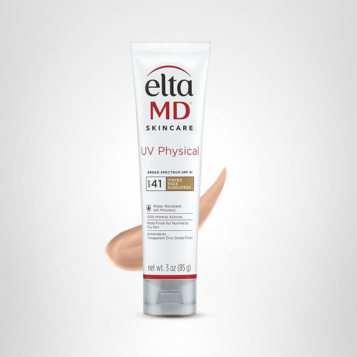 The best matte mineral tinted sunscreen for oily skin, EltaMD UV Physical Tinted SPF 41 2026 on a white background