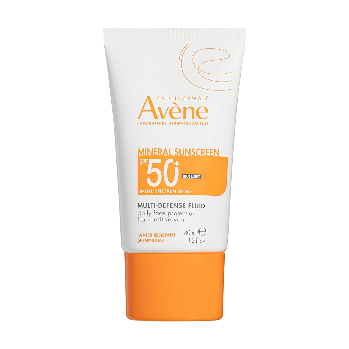Avène Mineral Multi-Defense Fluid SPF 50 2026, 100 percent mineral sunscreen for sensitive skin on a white background