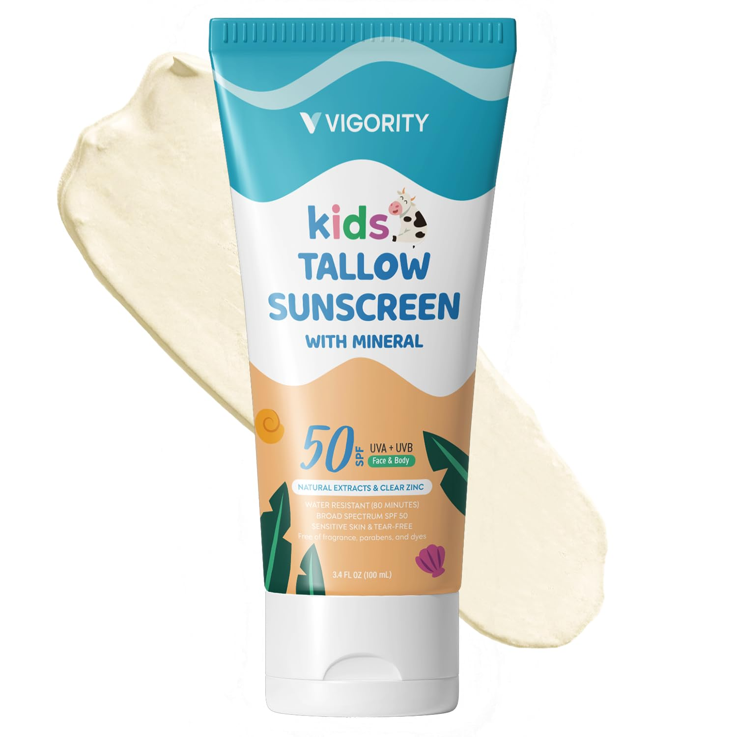 The best beef tallow mineral sunscreen for very sensitive kids skin by Vigority 2026 on a white background