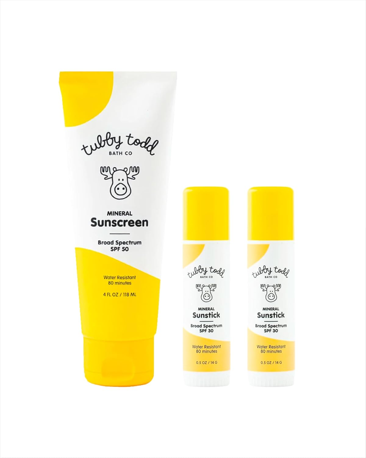 The best mineral sunscreen kit for kids face and body for everyday family use by Tubby Todd 2026 on a white background