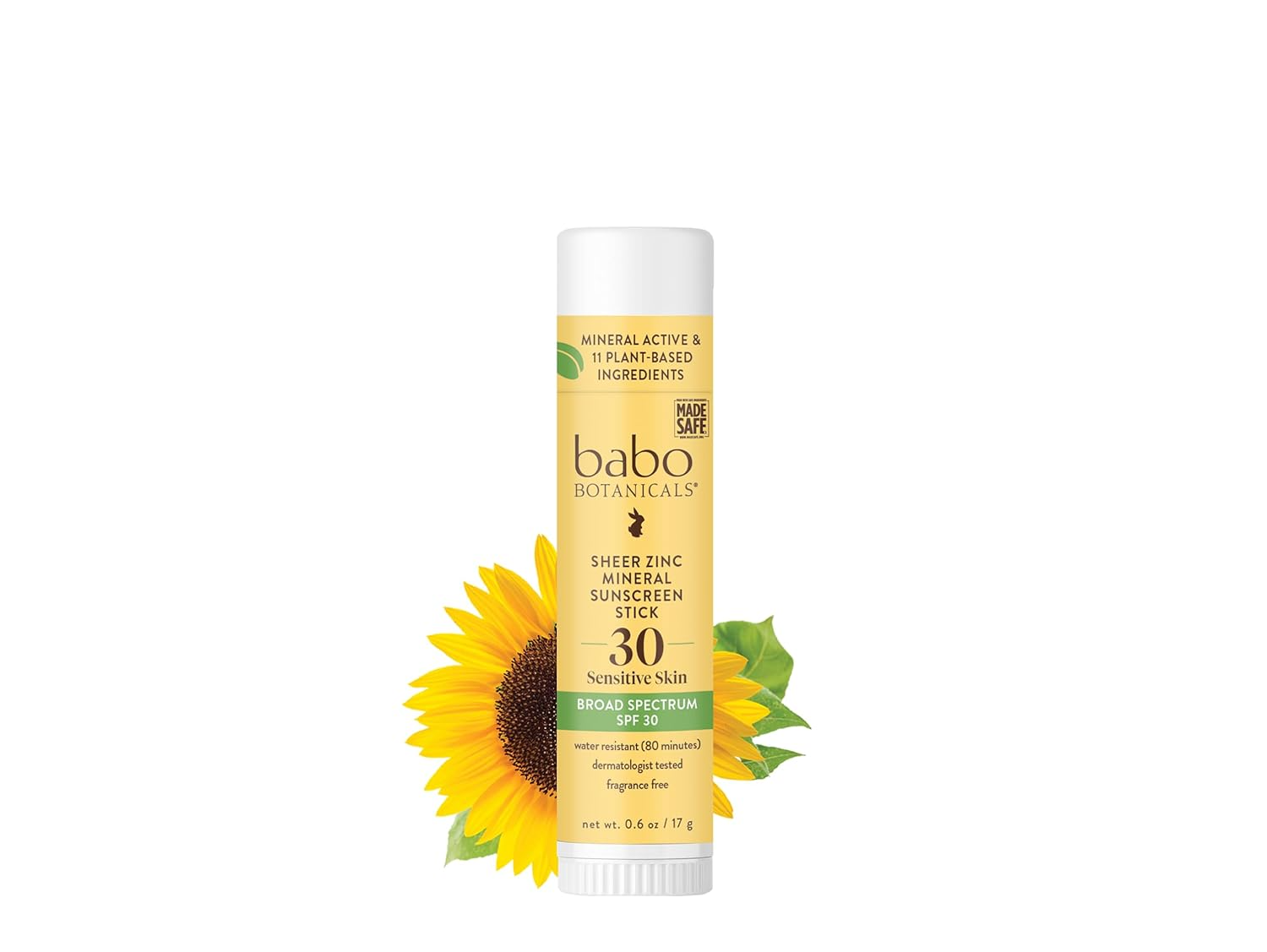 The best sheer zinc sport lip sunscreen for sensitive lips by BABO Botanicals 2026 on a white background
