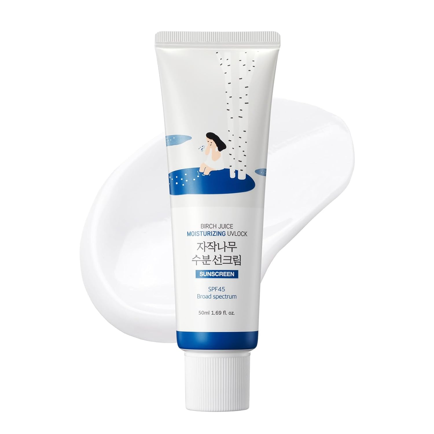 The best birch juice moisturizing Korean sun cream for dry dehydrated skin by Round Lab 2026 on a white background
