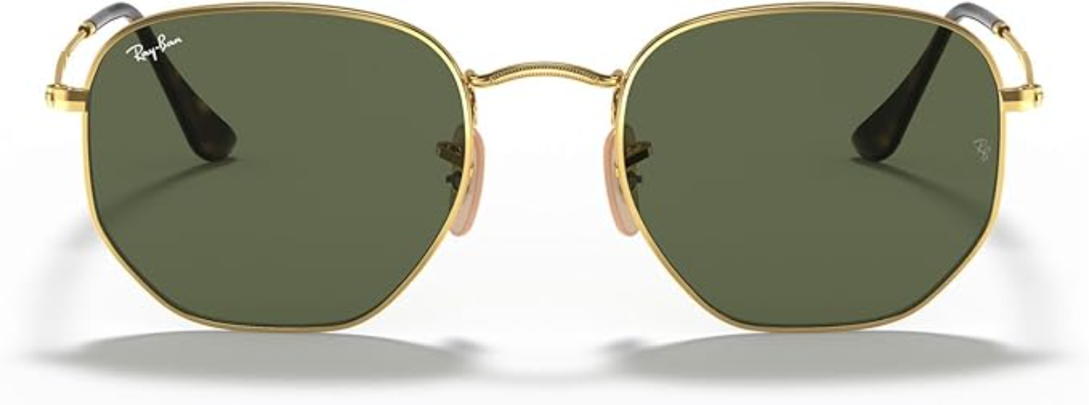 The best slim-fit hexagonal sunglasses with rose gold metal frame for small faces by Ray-Ban 2026 on a white background