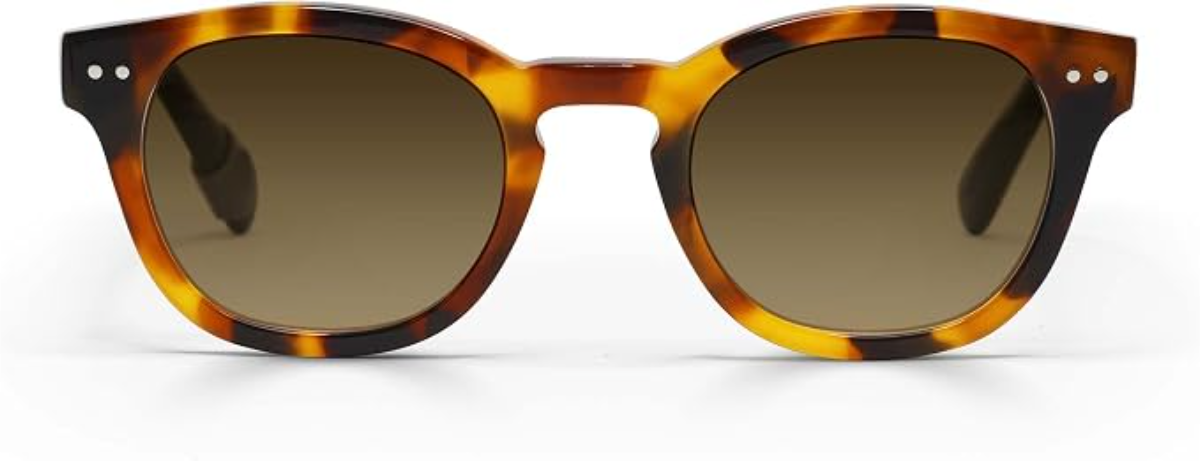 The best round polarized sunglasses with tortoise and black temples for small faces by Eyebobs 2026 on a white background