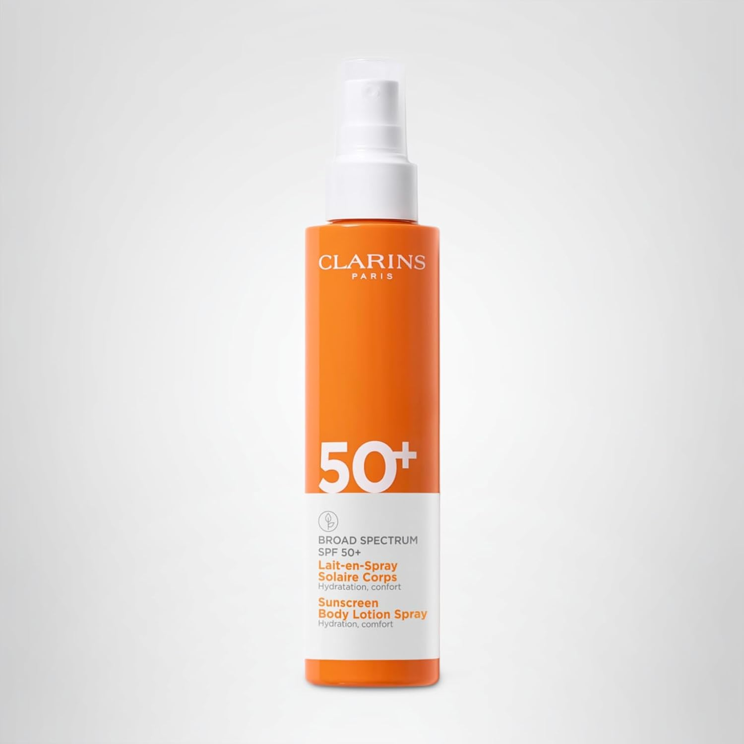 The best no white cast sunscreen spray by Clarins 2026 on a white background