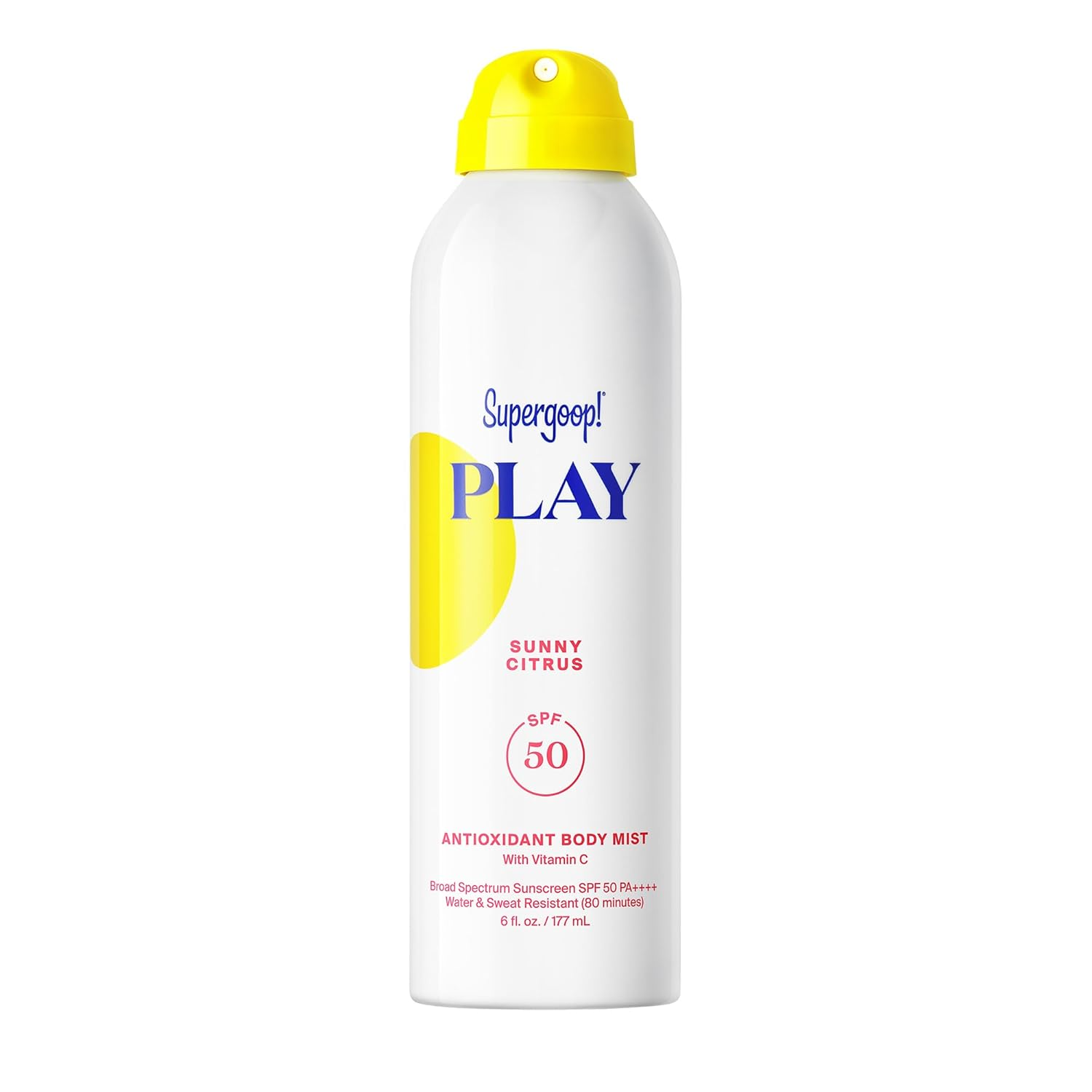 The best antioxidant body sunscreen mist by Supergoop 2026 on a white background