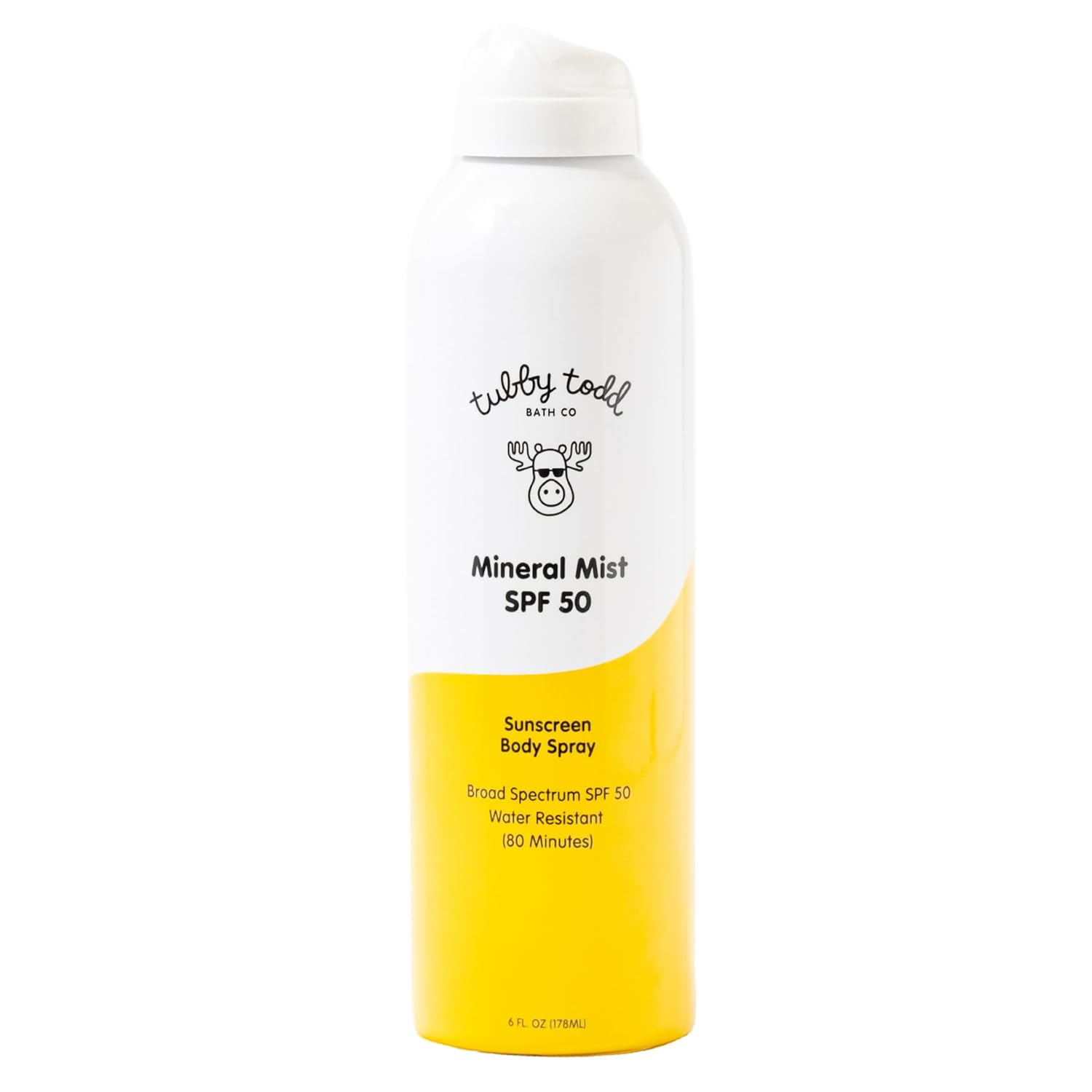 The best non-aerosol mineral sunscreen spray for kids by Tubby Todd 2026 on a white background