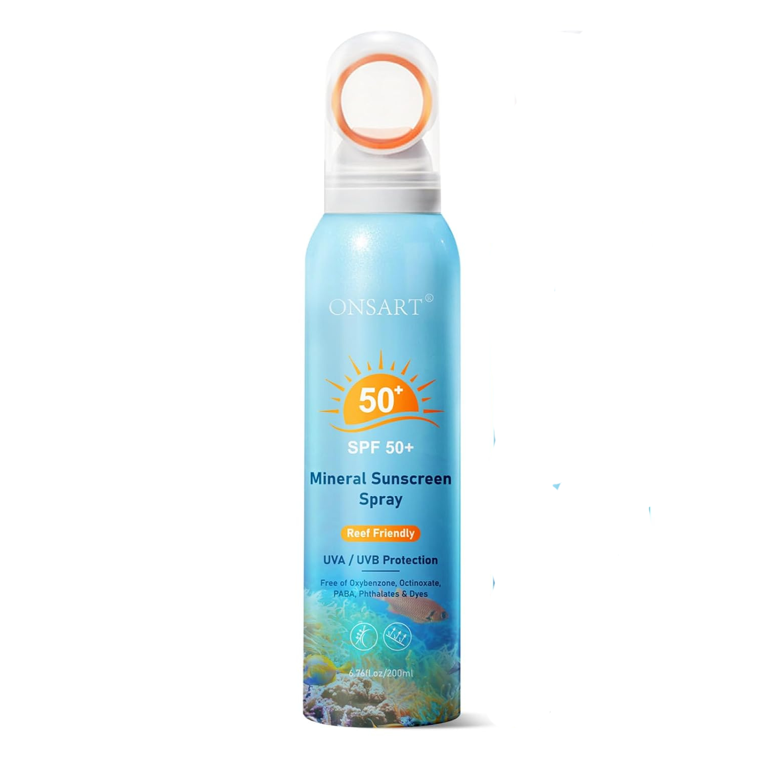 The best reef-safe zinc oxide sunscreen spray by ONSART 2026 on a white background