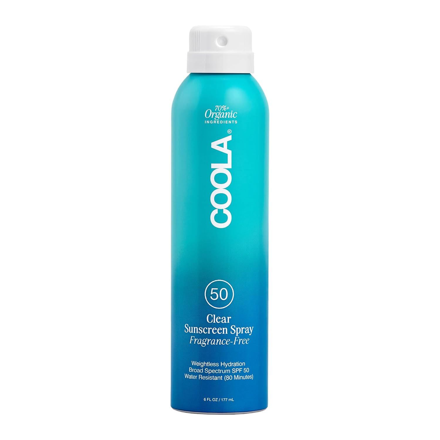The best organic fragrance-free sunscreen spray by COOLA 2026 on a white background
