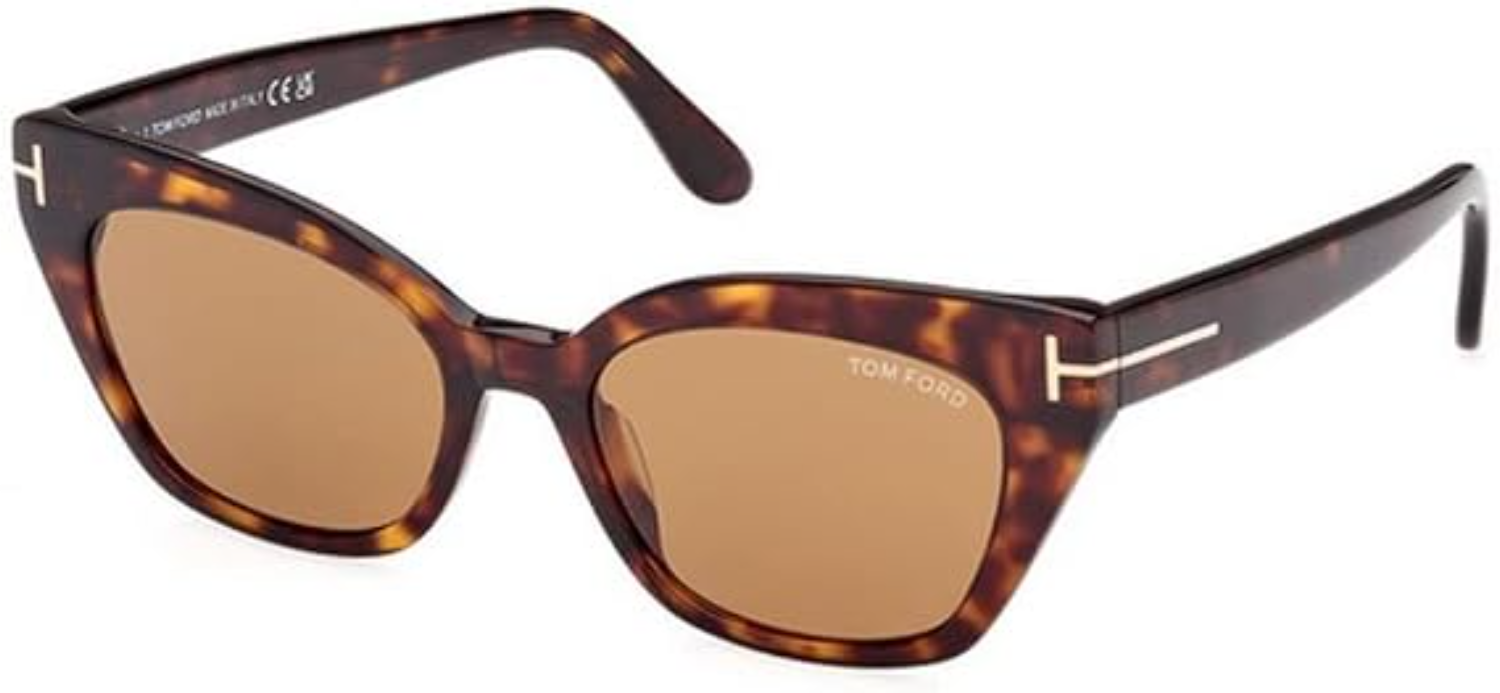 Tom Ford Juliette FT1031 dark Havana cat-eye sunglasses, a flattering pick for oval faces