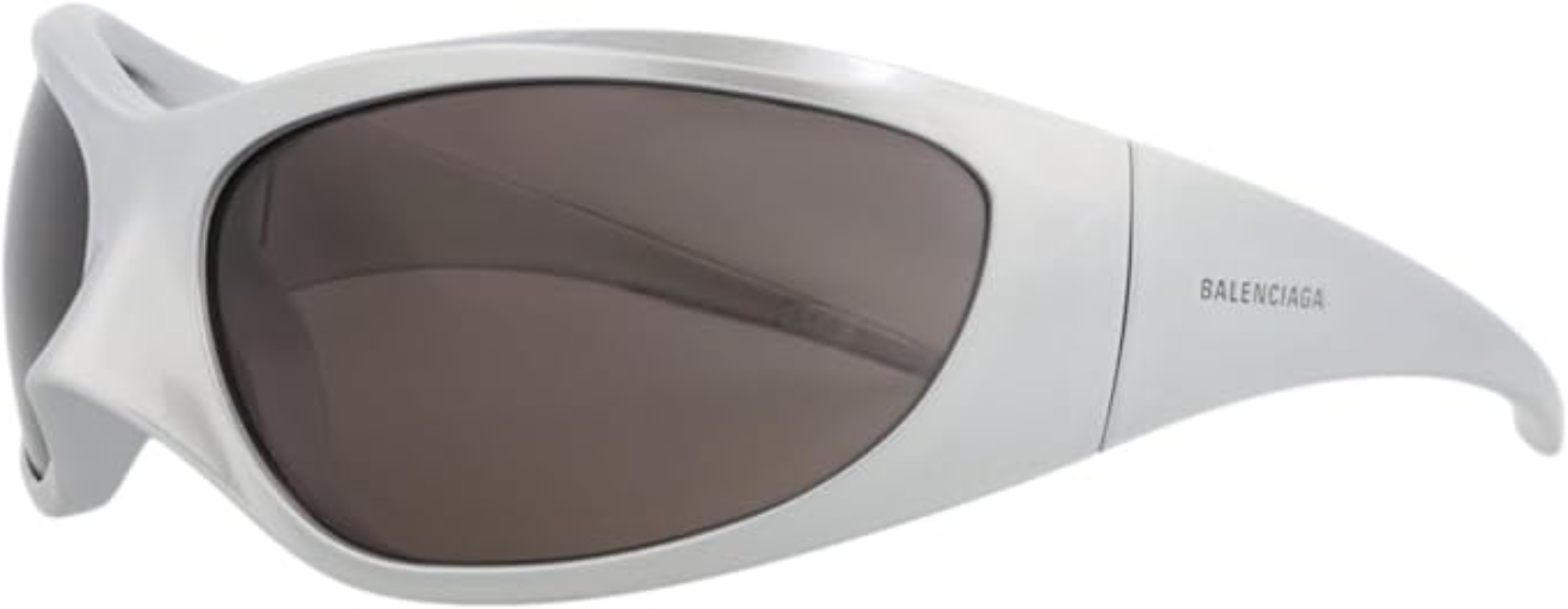 The best silver Y2K shield sunglasses by Balenciaga 2026 on a white background