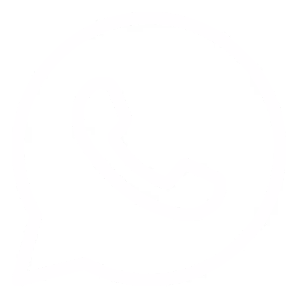 White outline of a phone handset inside a chat bubble on black background, representing WhatsApp.