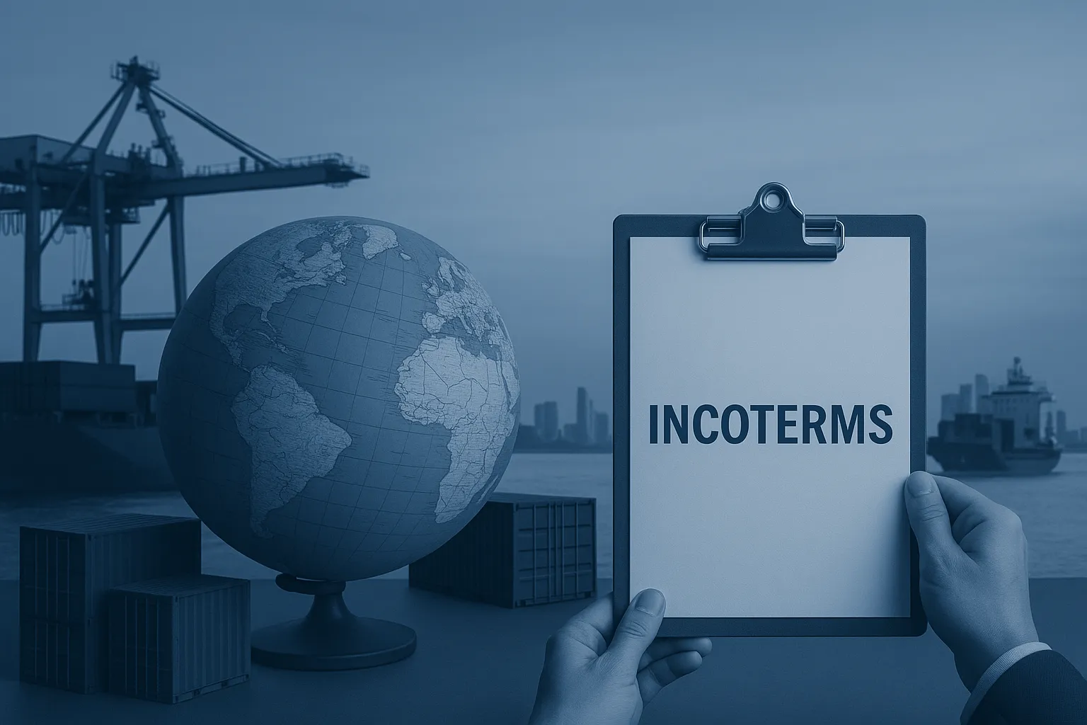 glóbus a desky s Incoterms.