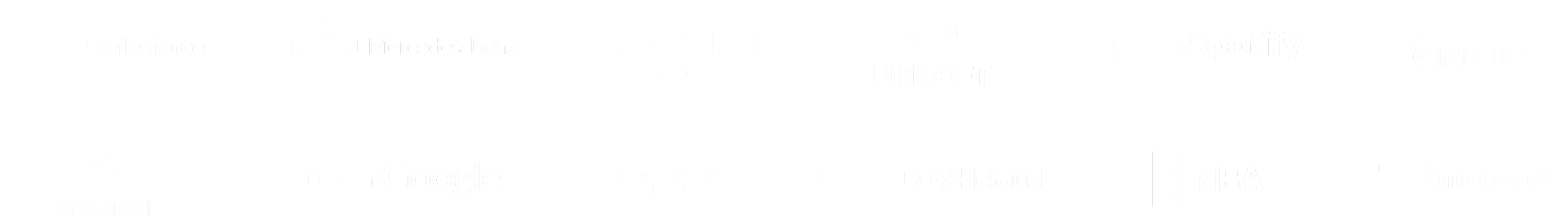 Ils nous font confiance : Salesforce, Mercedes-Benz, Zoho, Ubisoft, Spotify, Engie, Maserati, Google, Oppo, OVHcloud, NBA, Monoprix