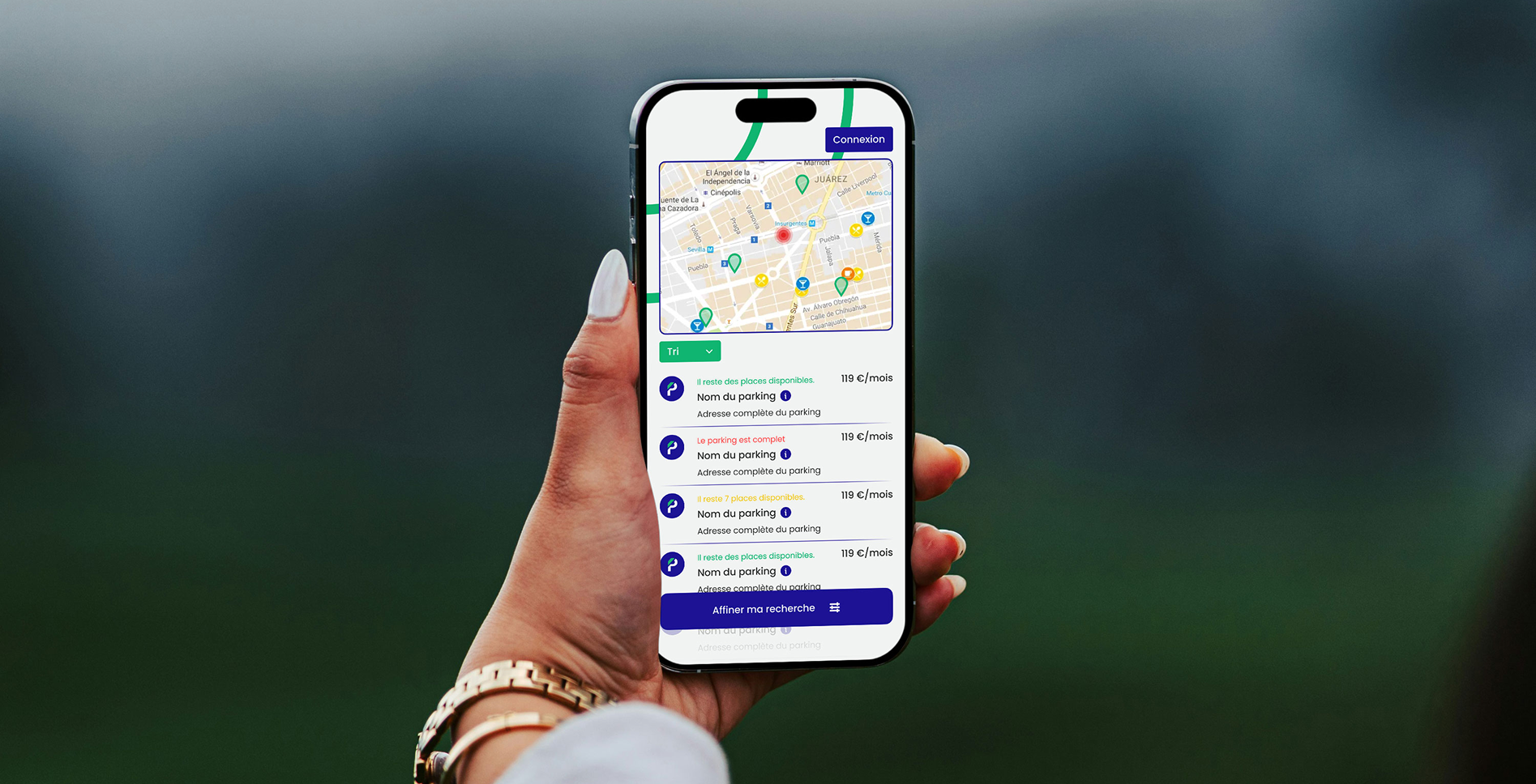 Interface de l'application mobile BePark