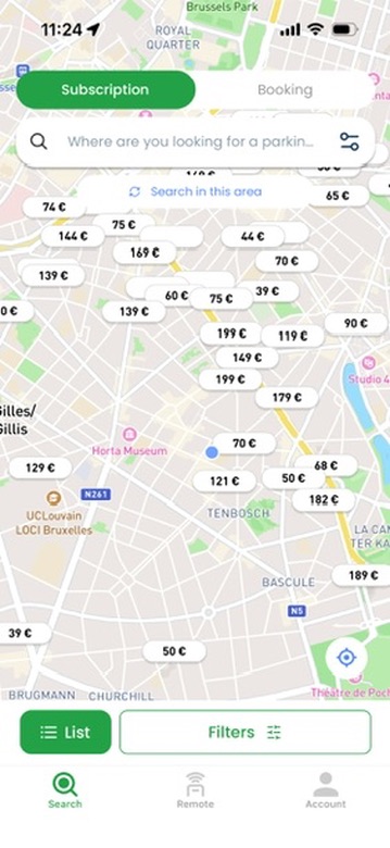 Trouver un parking sur la carte BePark
