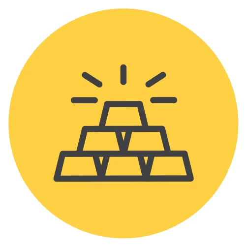 An icon of stacked gold bars representing the wealth of wonderful podcasts in the Legacy: Life reflections playlist