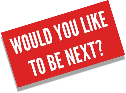 Red banner asking if you would like to be the next podcast guest