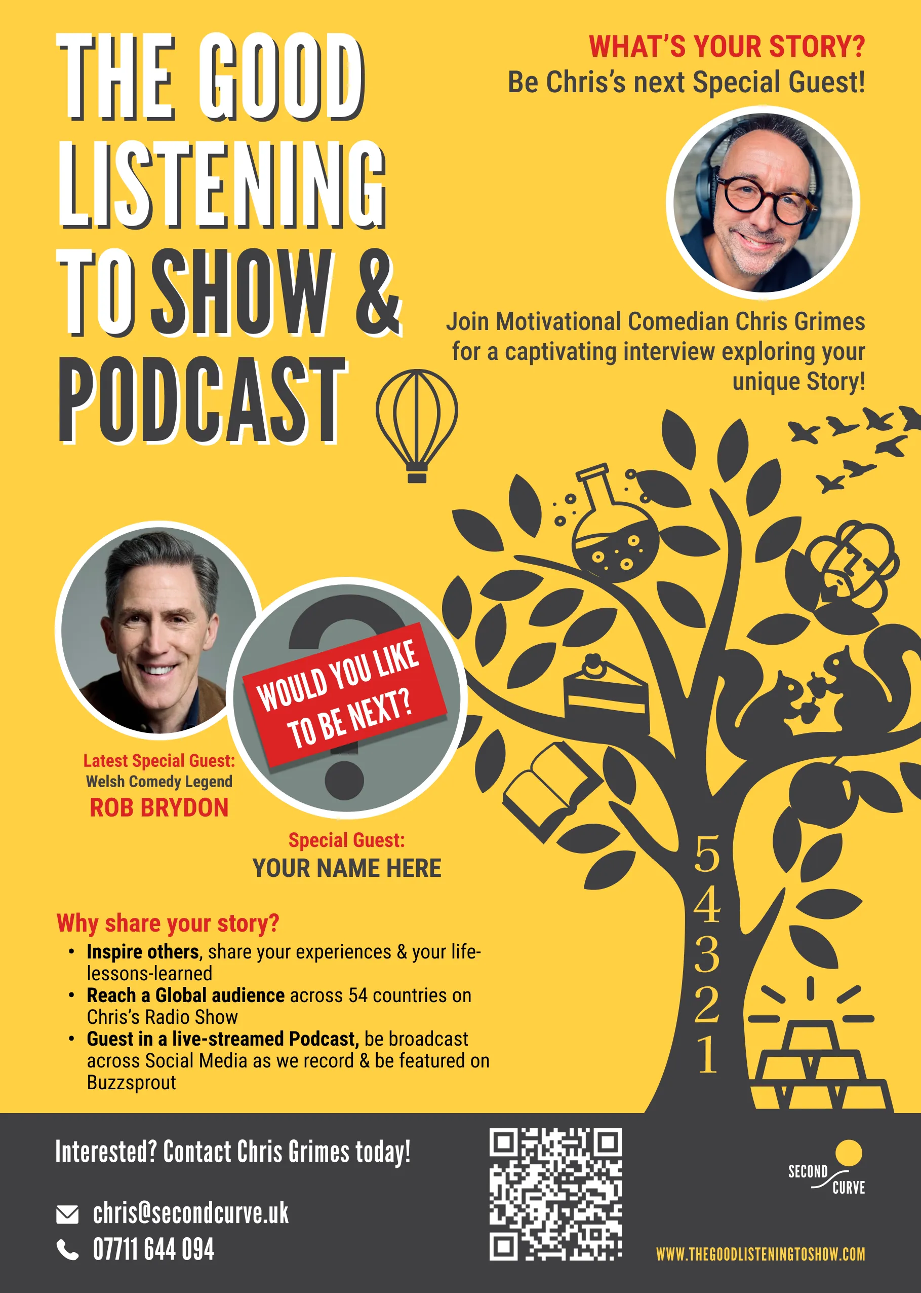 Legacy: Life Reflections podcast poster inviting guests and featuring latest guest Rob Brydon