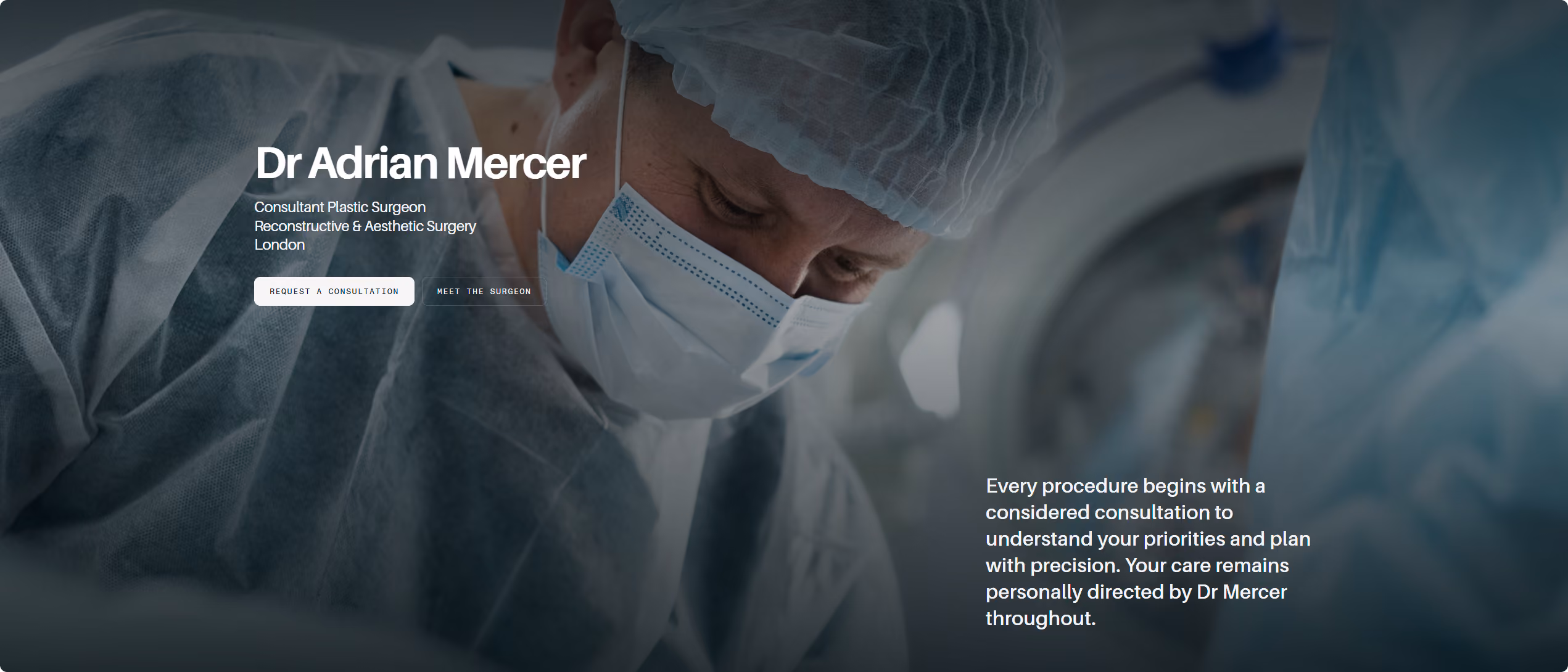 Dr Adrian Mercer minimal clinic website homepage