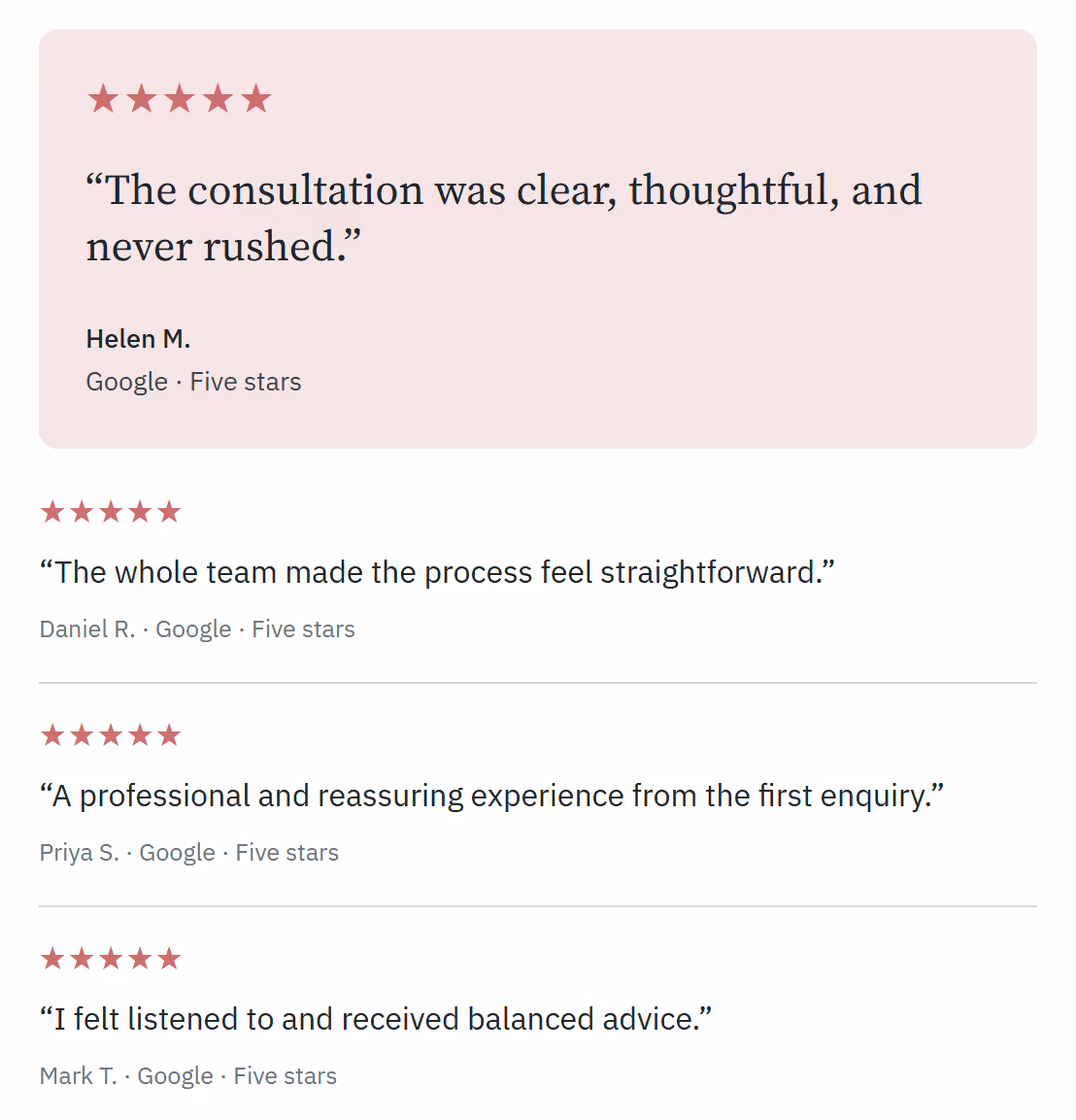 Aurelia Clinic patient review layouts