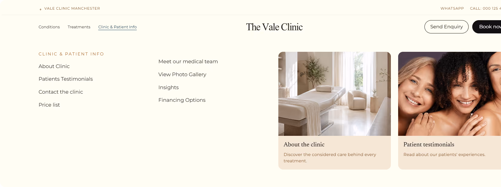 Vale Clinic patient information page preview