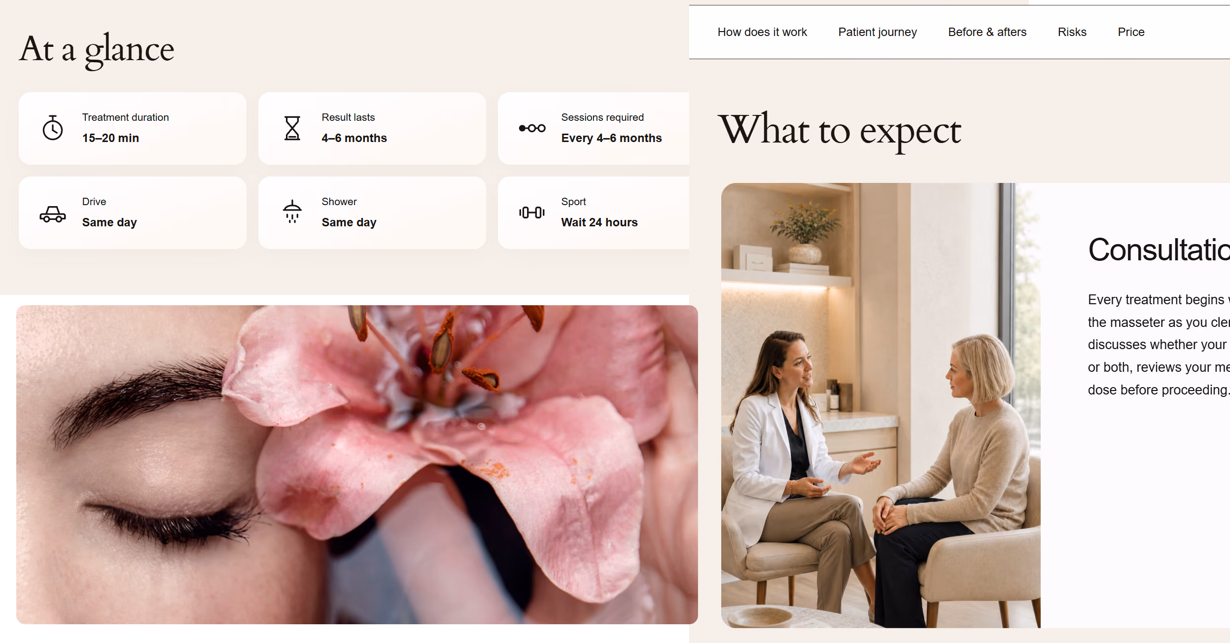 Aurelia Clinic treatment information page layouts