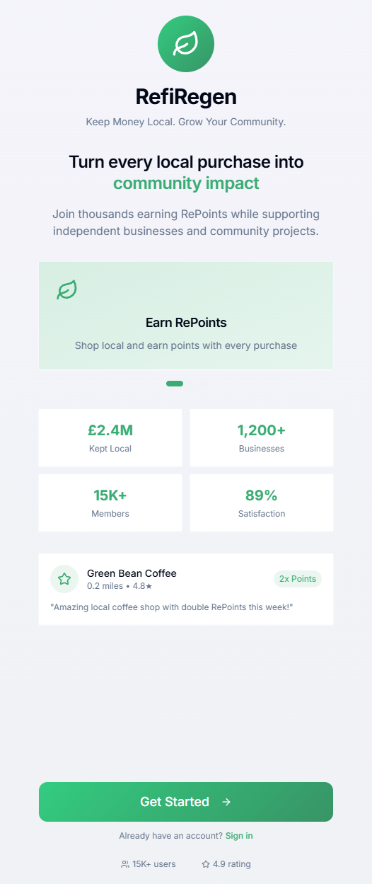 Refi app mockup -landing page