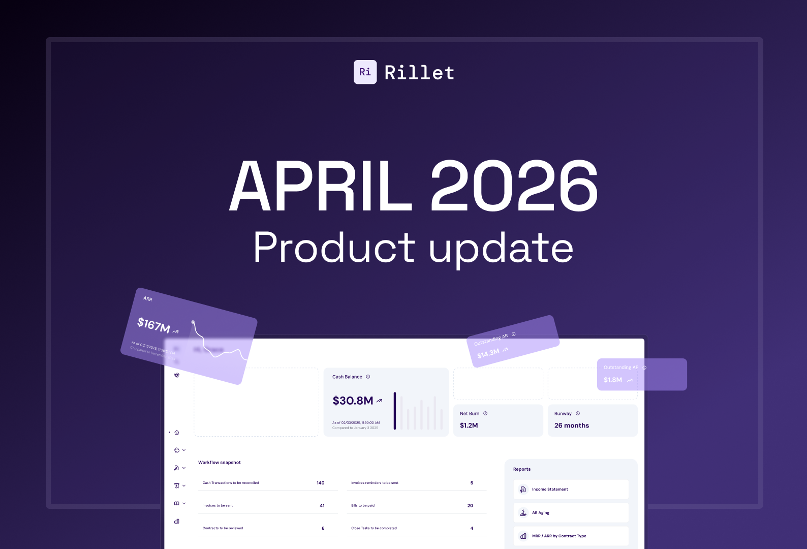 April 2026 Product Updates from Rillet with platform screenshot