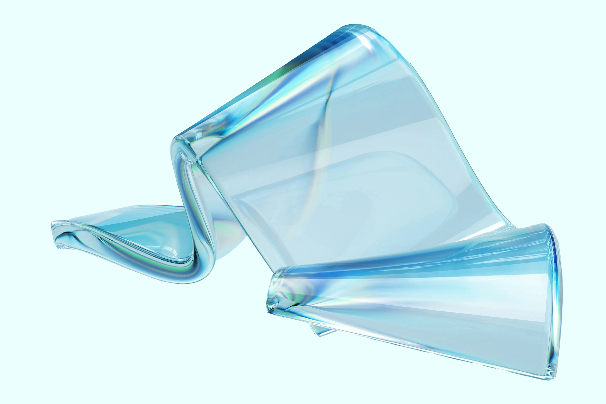 A blue glass object with a curved shape.