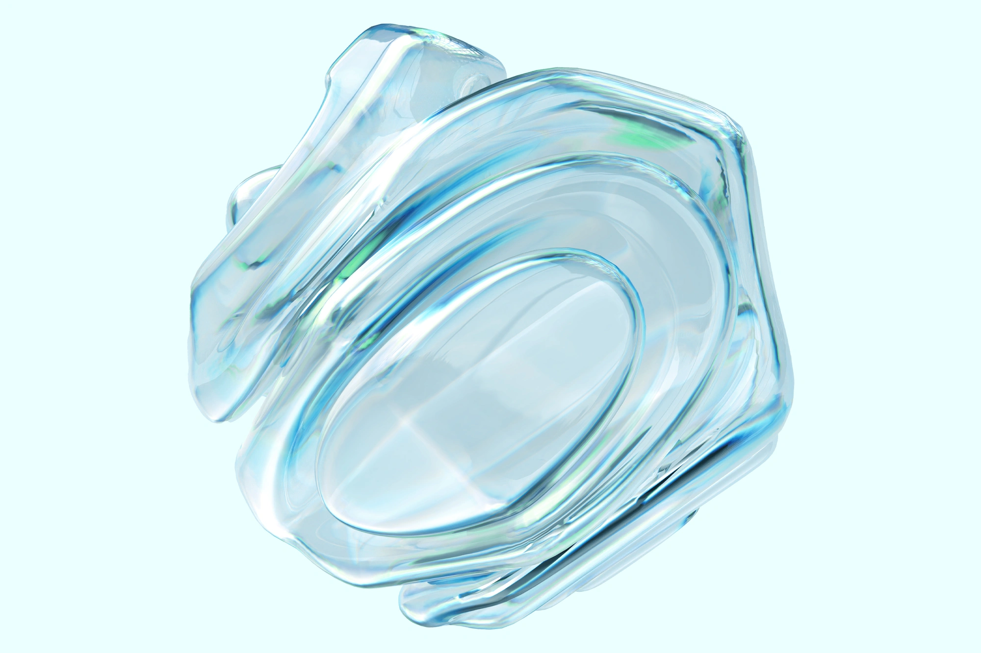 A clear glass square with a blue tint.