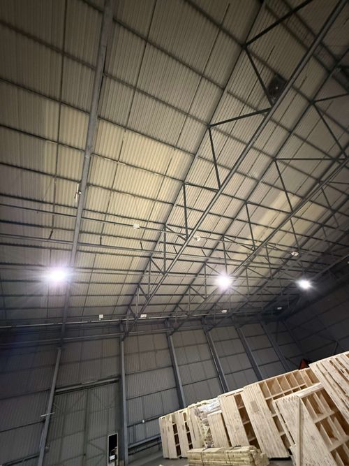 Completed warehouse blackout project ready for theatre installation.