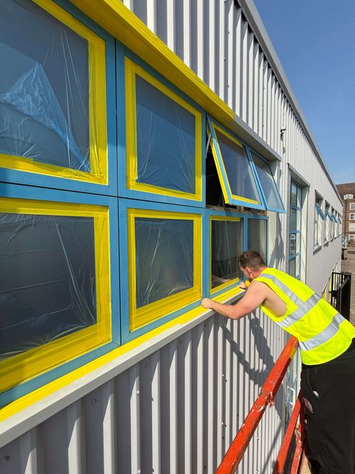 Side view of commercial unit showing extensive prep work.