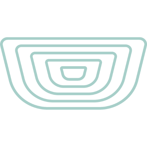 Simplified stylized icon of a bathtub with nested, rounded layers in light blue