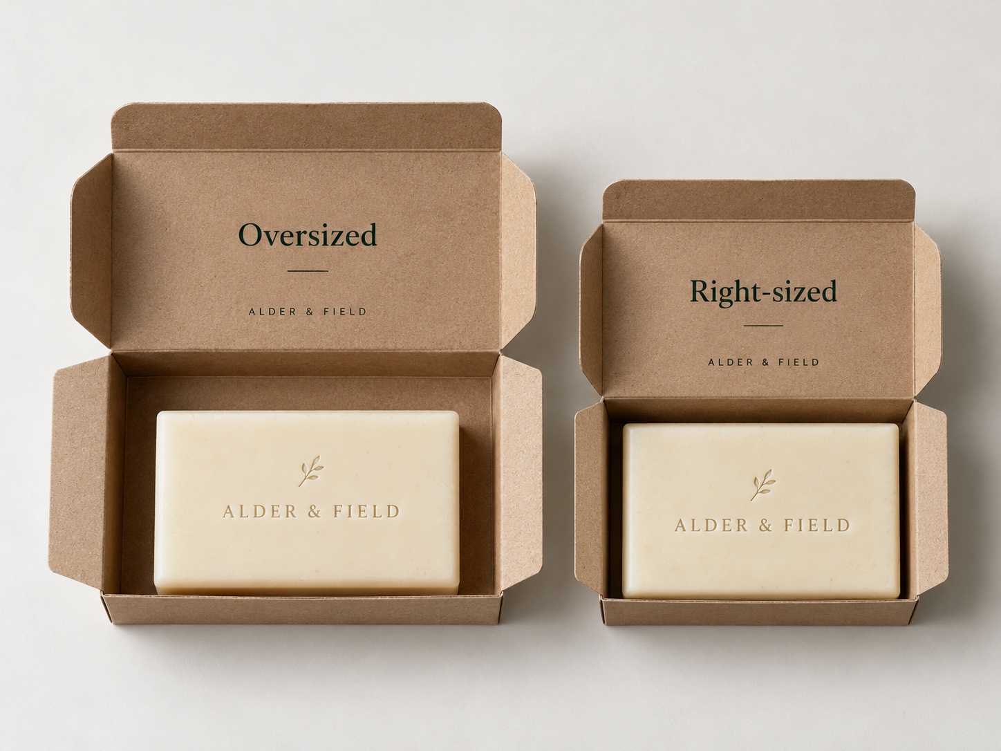 Oversized and right-sized soap packaging comparison